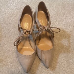 Liz Claiborne Taupe Suede Pointed-Toe Lace-Up Pumps
